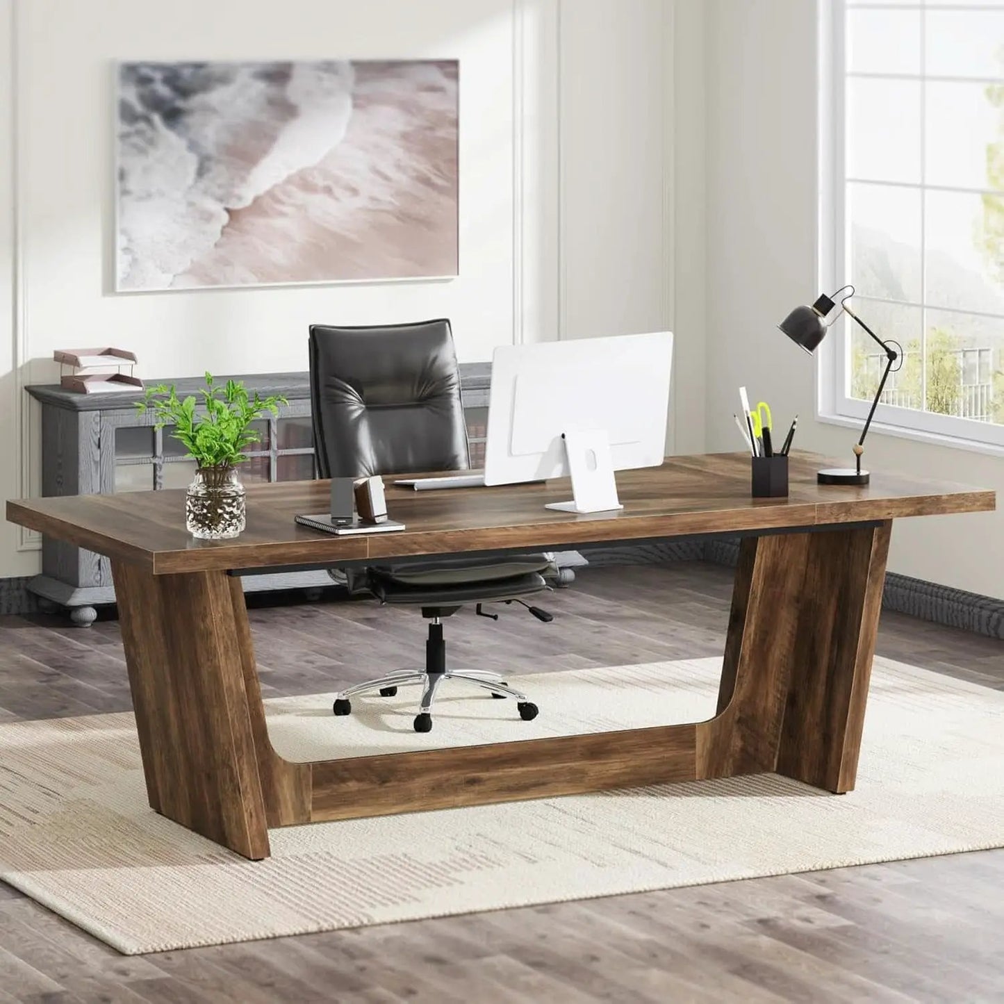71 Inch Brown Executive Wood Computer Desk For Home Office from PriceLows™