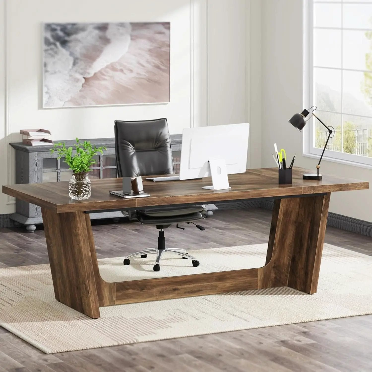 71 Inch Brown Executive Wood Computer Desk For Home Office from PriceLows™