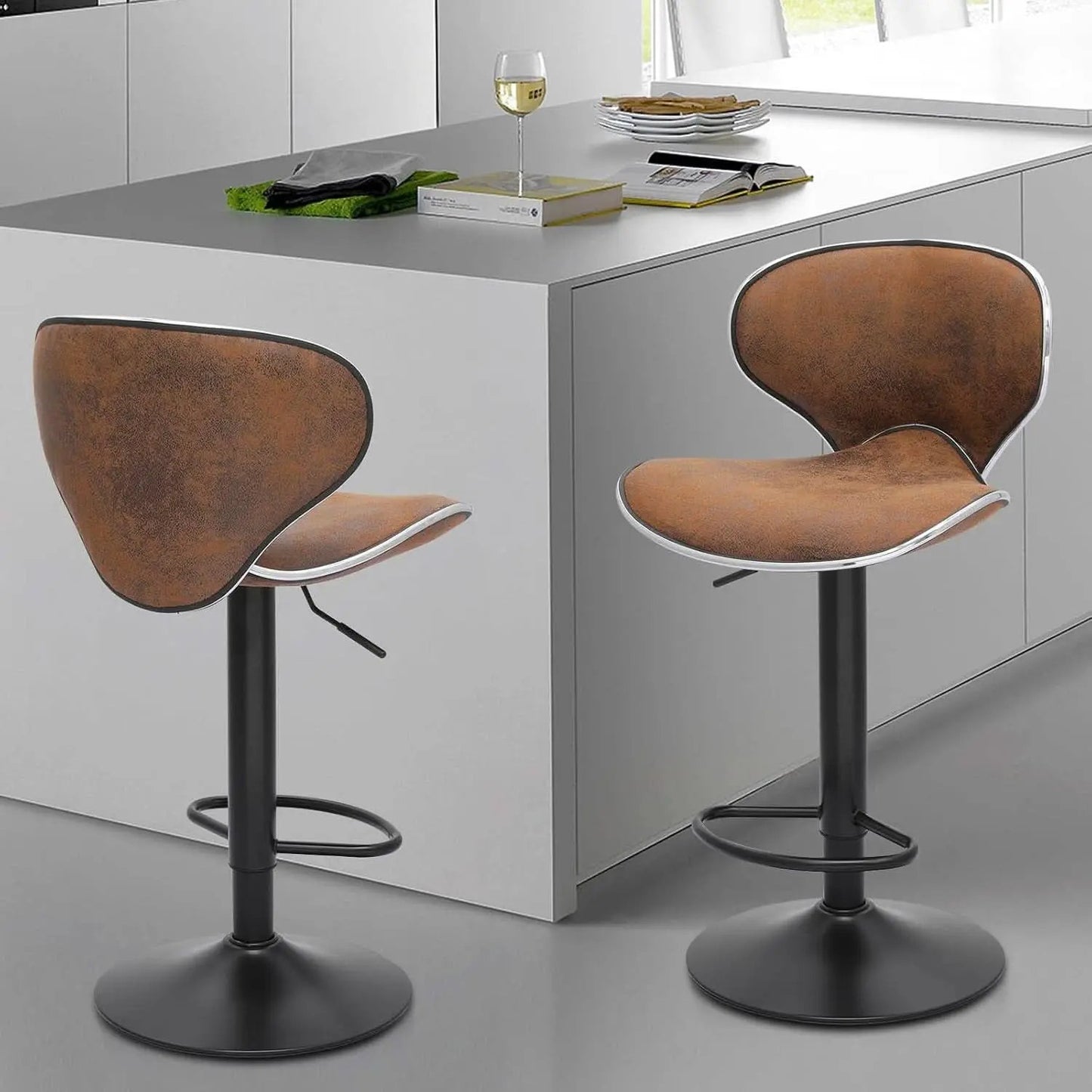Bar Stools Set Of 2 Adjustable Counter Height PU Leather from PriceLows™