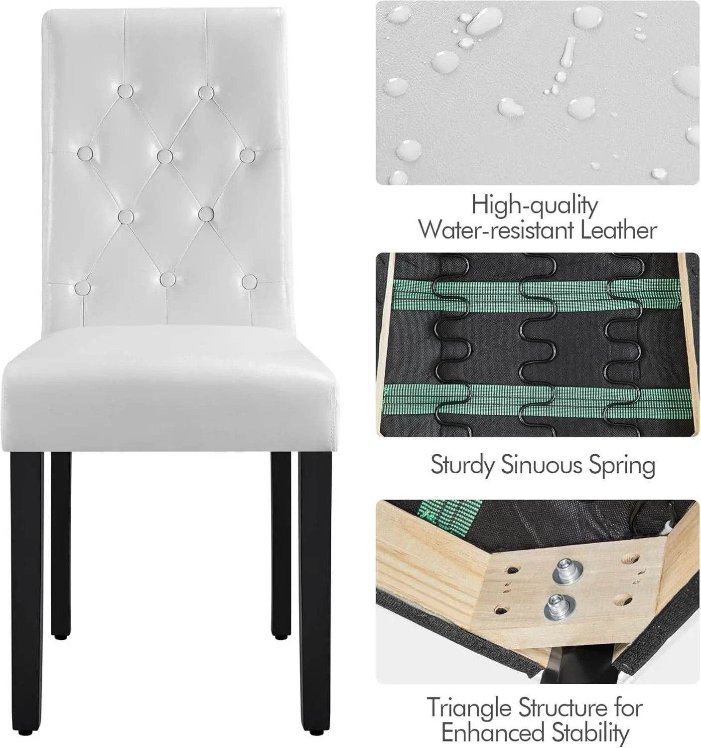 Tufted Leather Dining Chairs Set of 2 White Wood Legs from PriceLows™
