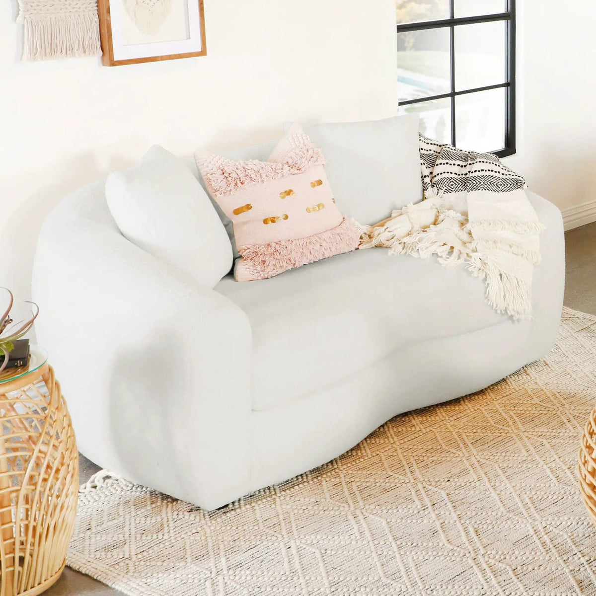 Isabella Faux Sheepskin Upholstered Loveseat | 68 x 42 x 32.5 in | Wood | Natural