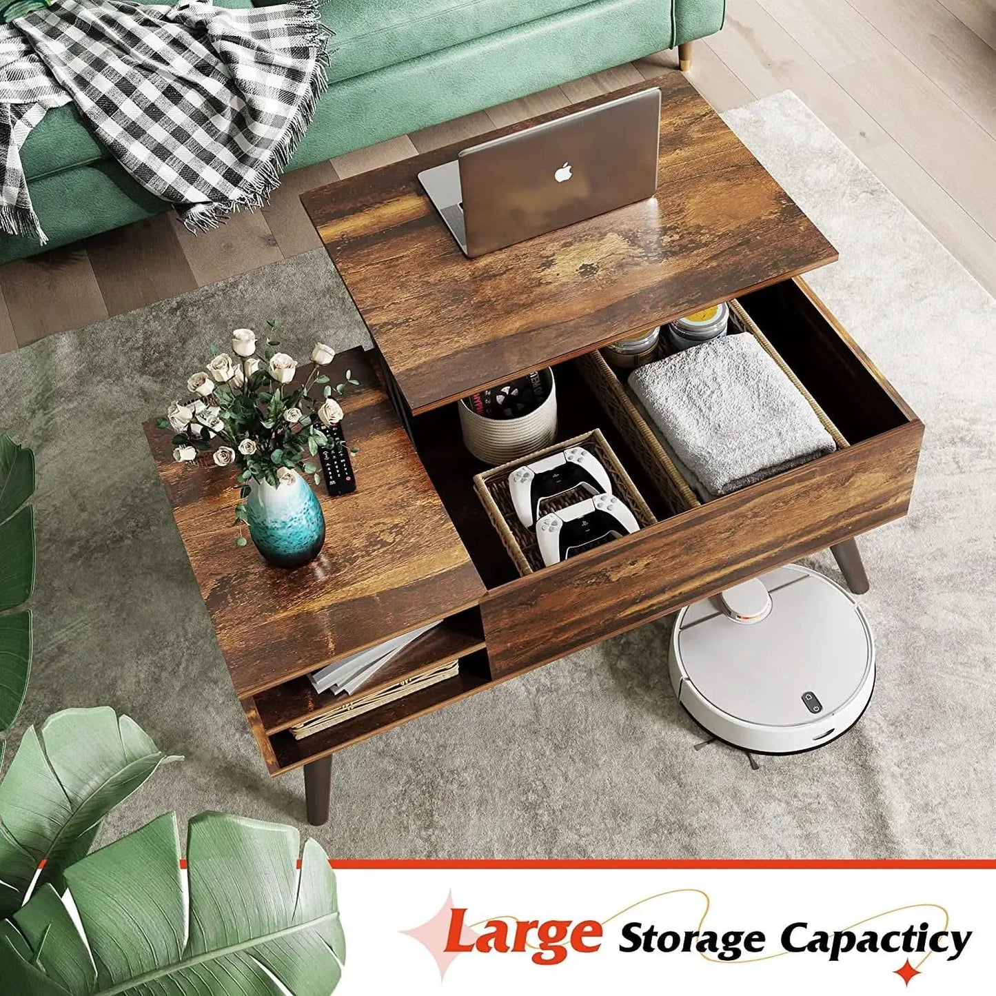 Rustic Brown Lift Top Coffee Table With Built In Storage from PriceLows™