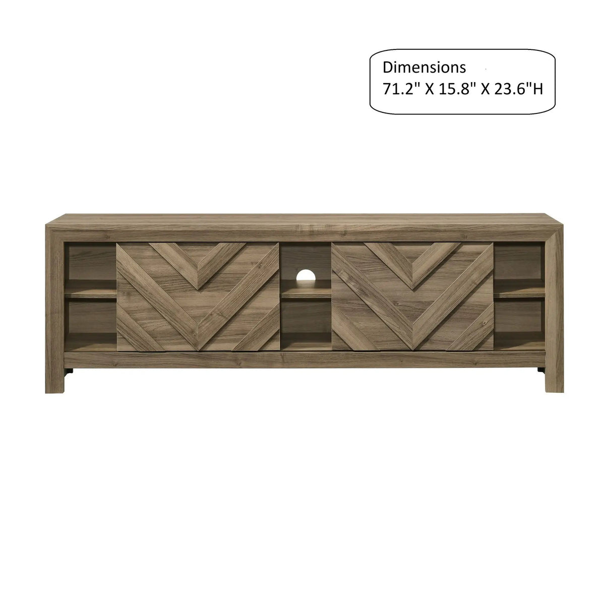 Chevron Patterned TV Stand | Living Room Media Console | Light Brown Finish | 71.2 Inch Length
