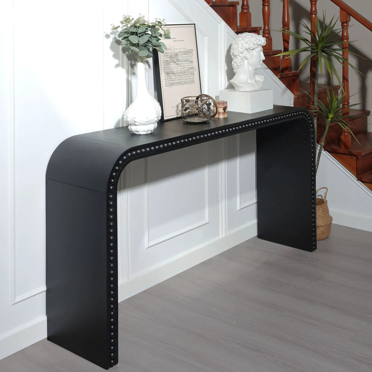 Waterfall Console Table | 59 Inch Width | Wood Trim Accent | Farmhouse Finish