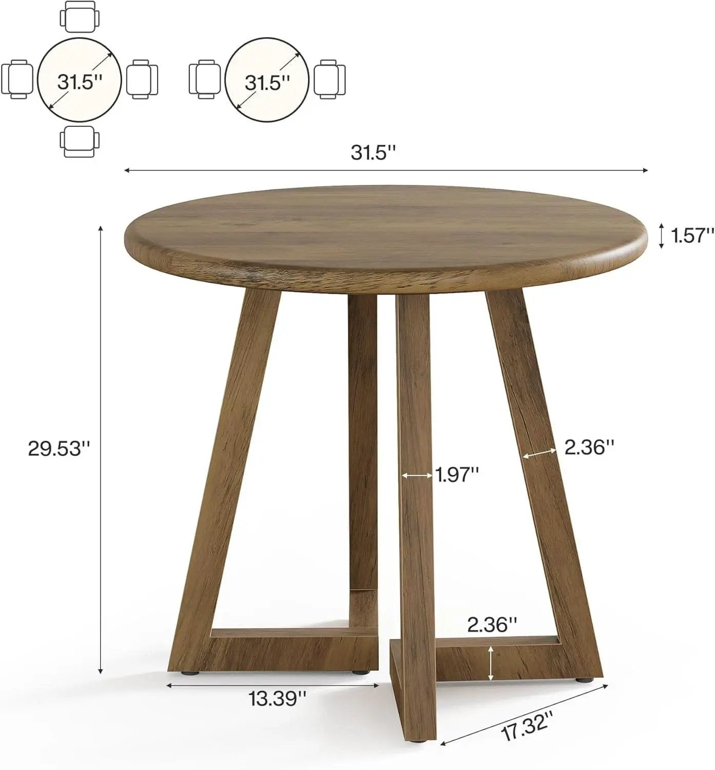 Brown Round Dining Table 31.5 Inch For 2 To 4 People from PriceLows™