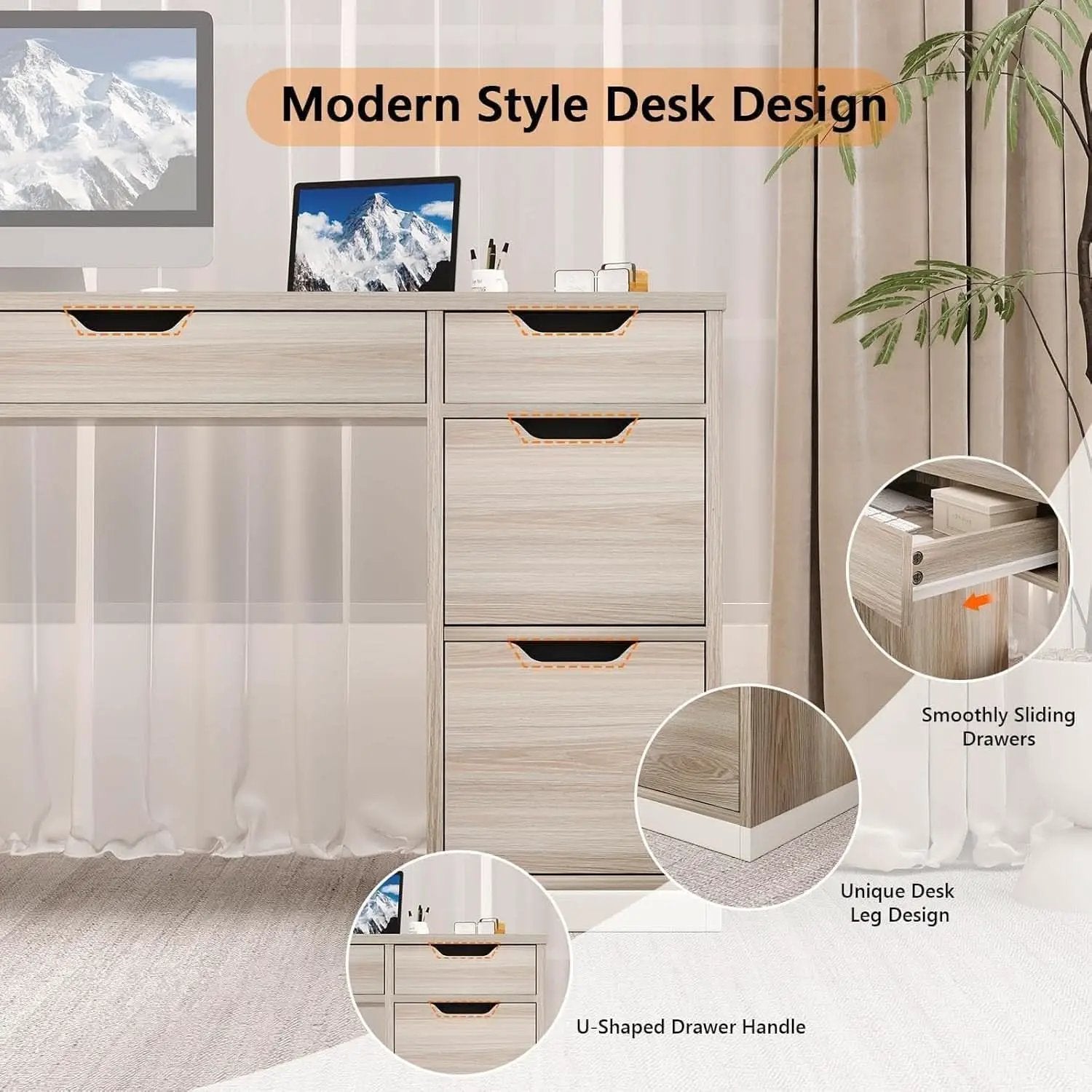 54 Inch Computer Desk With Storage Drawers White Walnut from PriceLows™