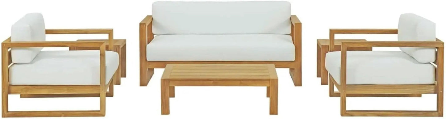 Natural White Teak Wood Outdoor 6-Piece Sectional Sofa Set from PriceLows™