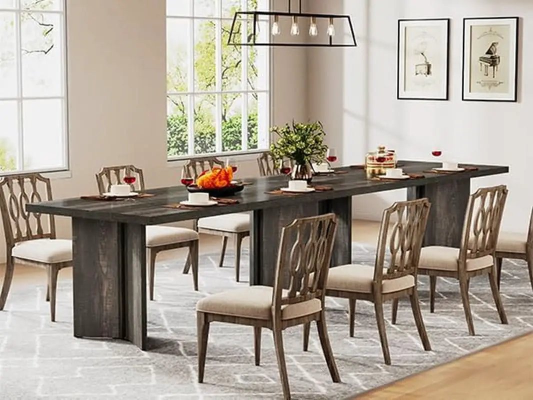63 Inch Dark Gray Dining Table Farmhouse Rectangular from PriceLows™