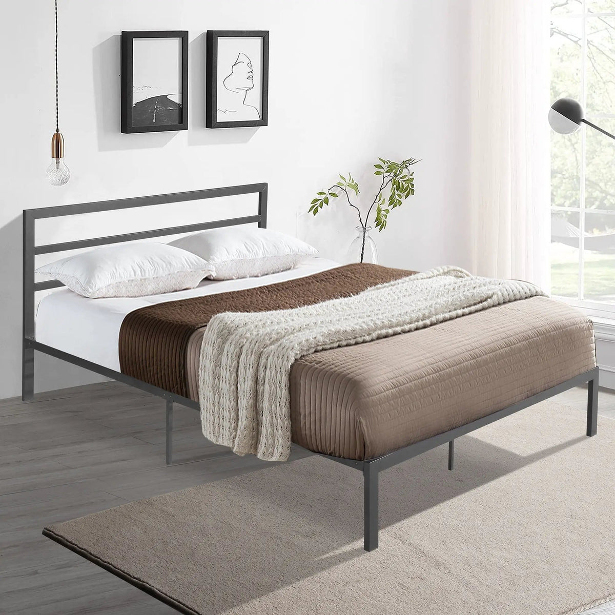 Metal Bed Frame With Headboard | 84.05 x 61.42 x 36.6 in | Metal | Bedroom