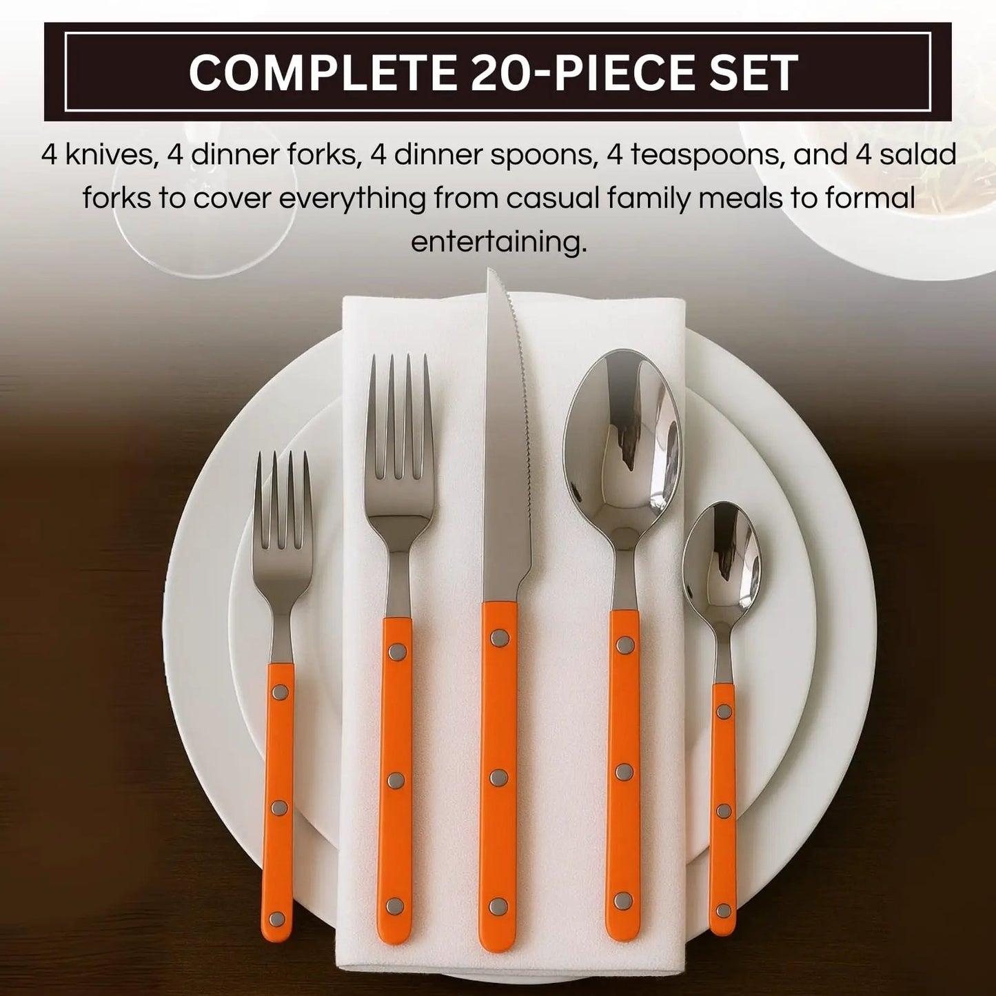 Khen 20-Piece Cutlery Set with Dinner Knives, Forks, Spoons, Salad Forks & Teaspoons from PriceLows™