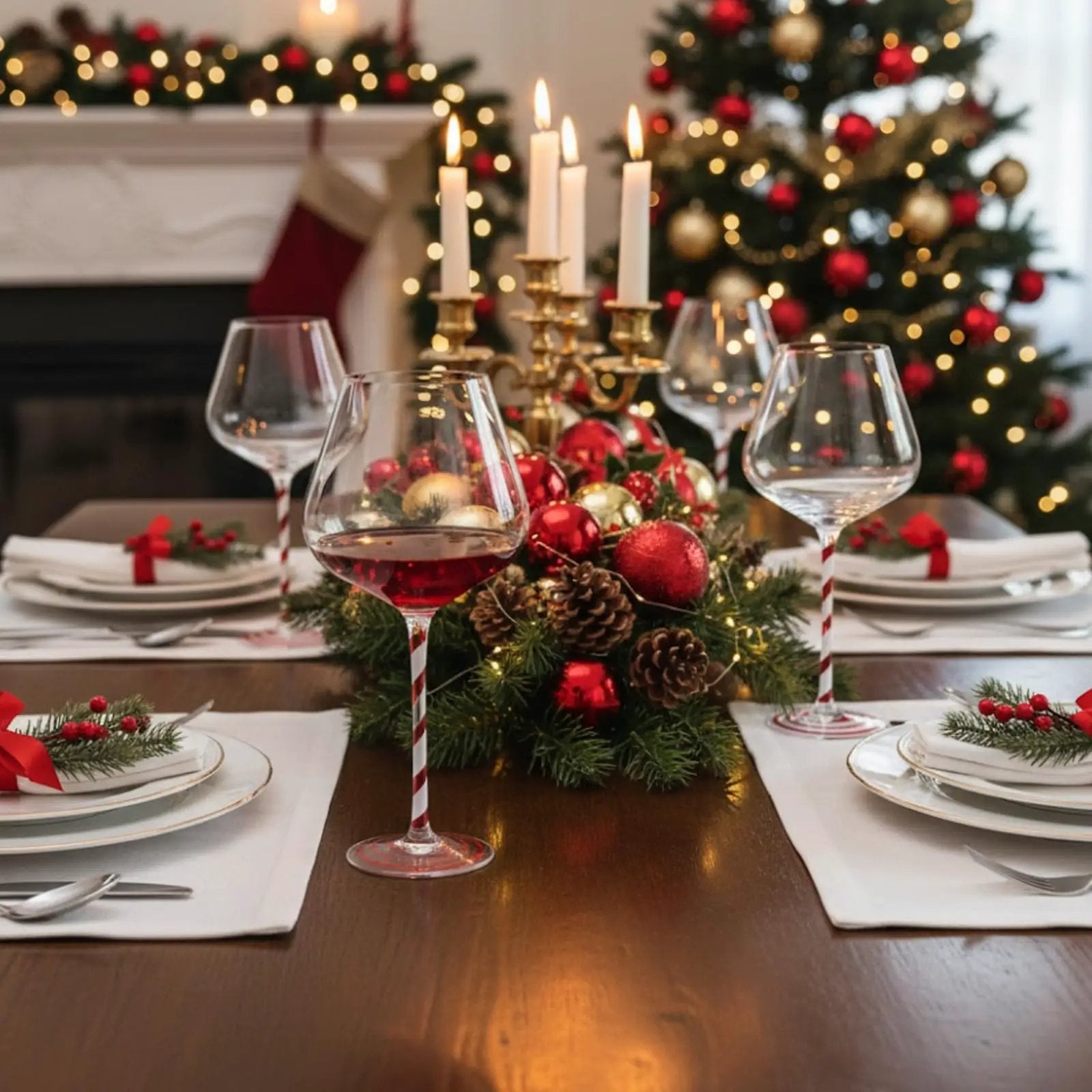 Khen Holiday Candy Cane Wine Glasses Set of 2 Santa Red White Striped from PriceLows™