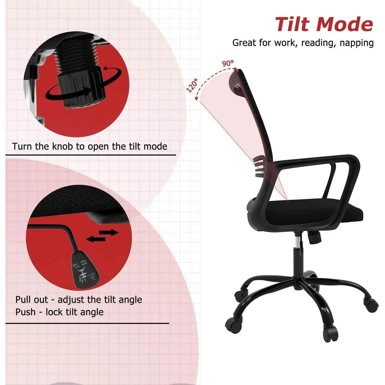 Black Ergonomic Mesh Office Chair With Armrests And Wheels from PriceLows™