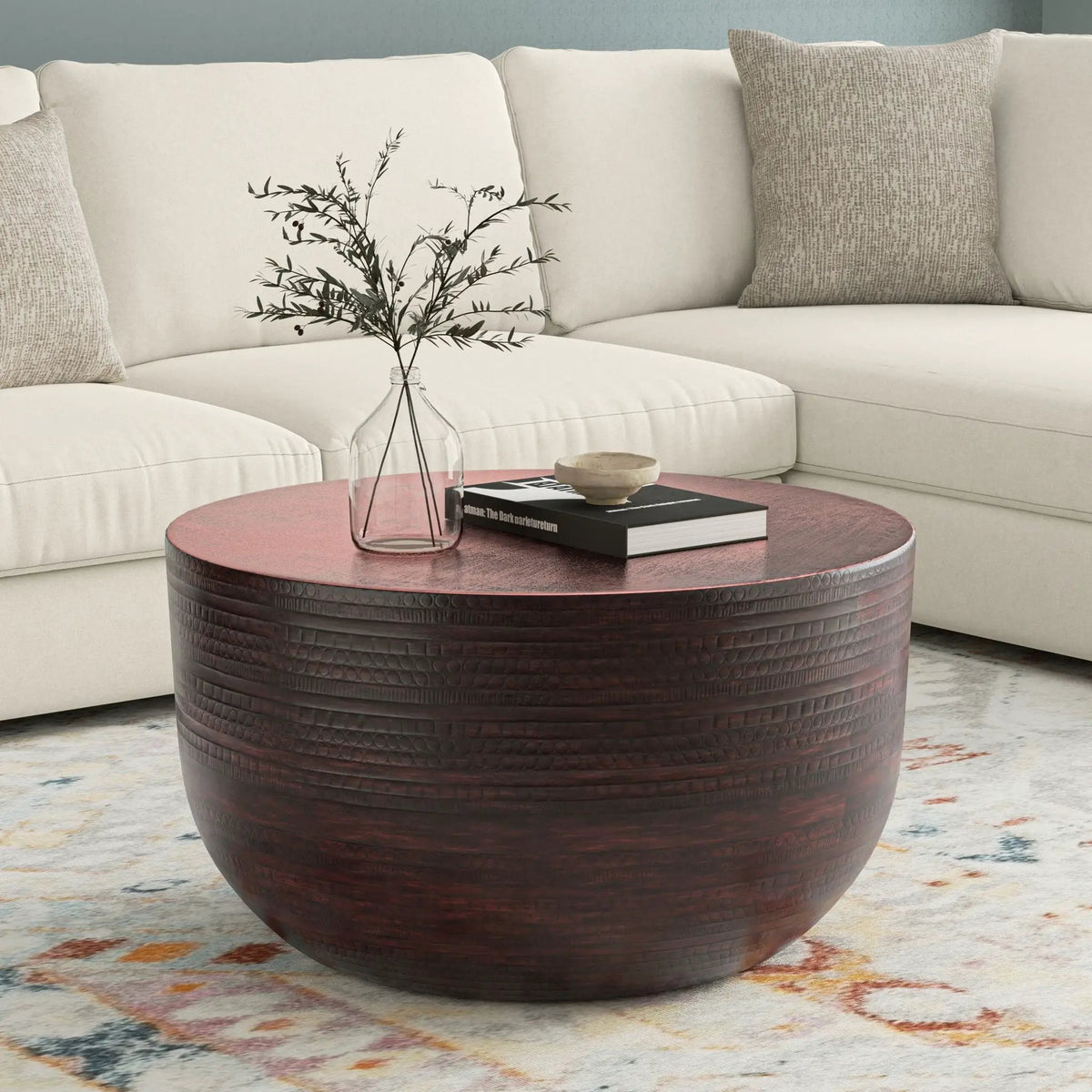 Johnsen Metal Coffee Table | Handcrafted | Large Round Shape | Distinctive Textured Detail