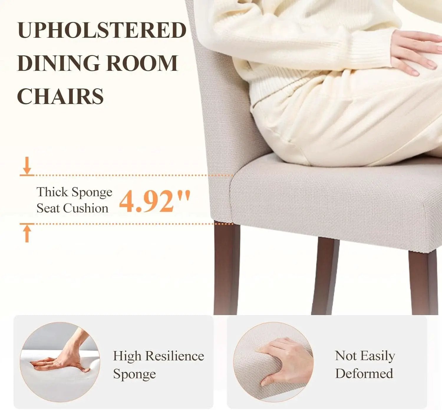 Beige Upholstered Parsons Dining Chairs Hardwood Legs from PriceLows™