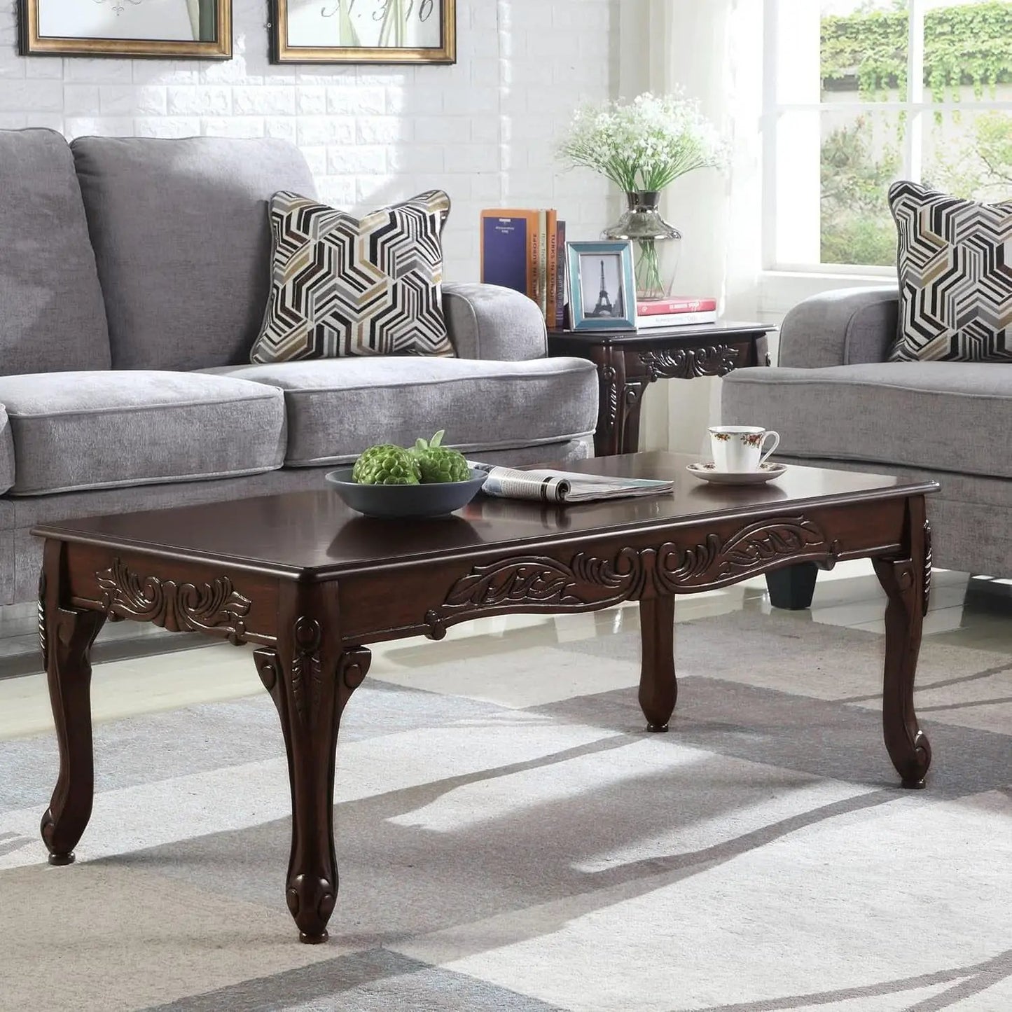 Hernen Carved Wood Frame 5Piece Living Room Set Beige Wheat from PriceLows™