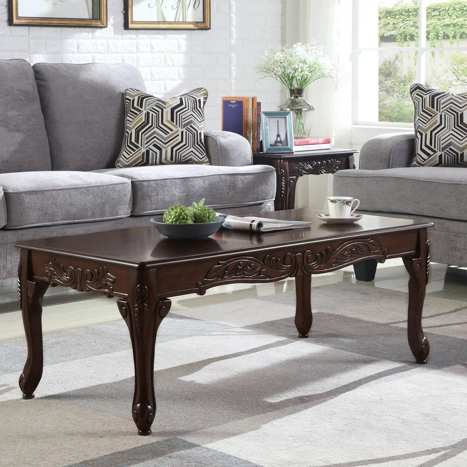 Hernen Carved Wood Frame 5Piece Living Room Set Beige Wheat from PriceLows™