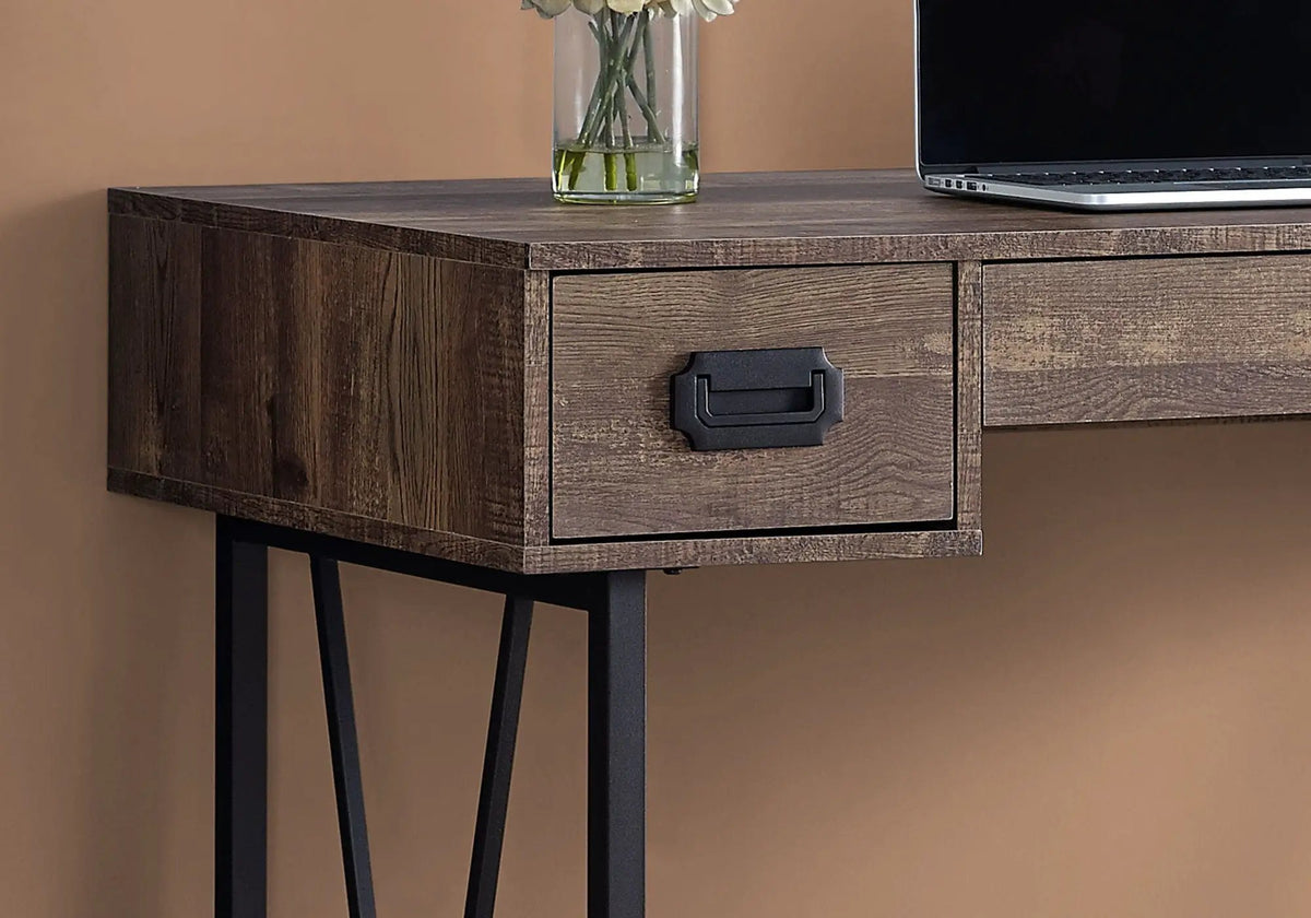 Transitional Computer Desk | Thick Paneled Design | Two Side Drawers | Metal Glides