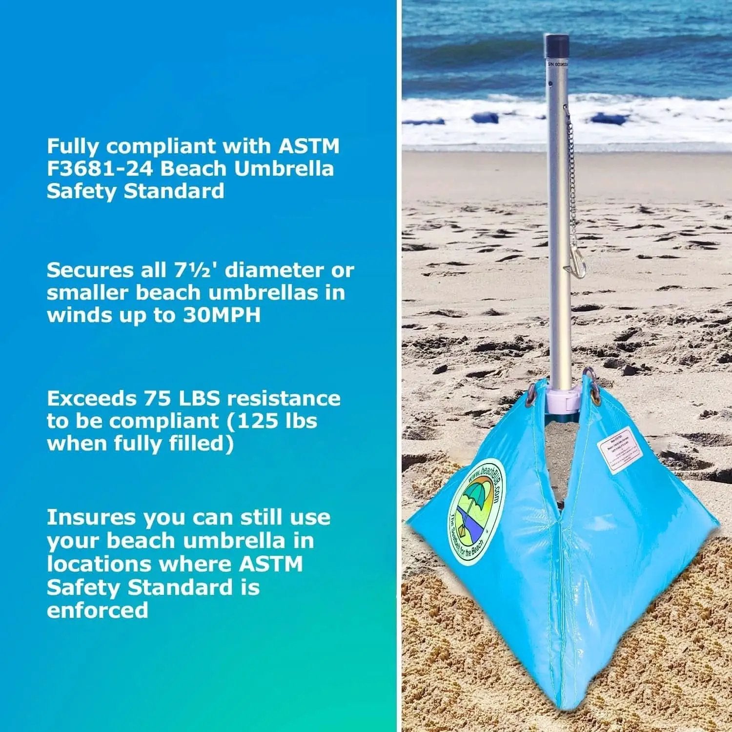 Deep Ocean Blue All In One Beach Umbrella System Ultra Base from PriceLows™