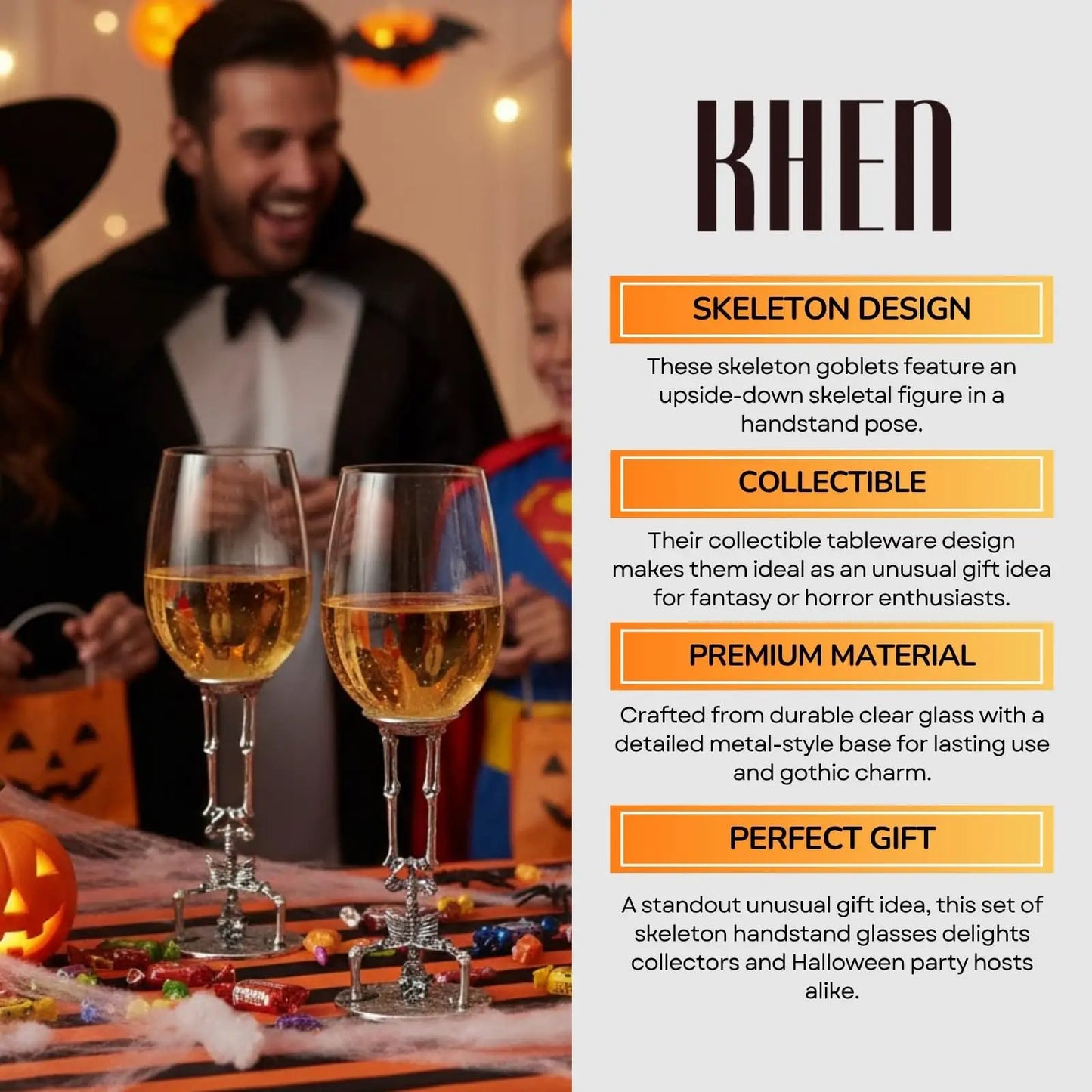 Skeleton Wine Glasses Set of 2 13oz – Gothic Skeletons Stem Goblets for Halloween Party from PriceLows™