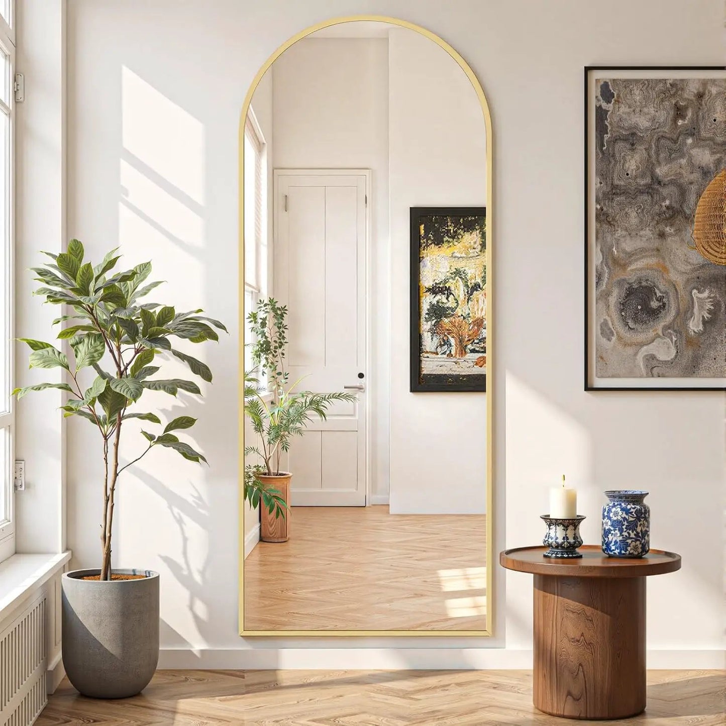 Mirror Full Length 64"X21" Full Body Floor Mirror with Stand, Shatterproof Glass, Aluminum Alloy Frame, Free Standing Wall Mounted or Leaning Arched Mirrors for Bedroom Living Room Entryway from PriceLows™