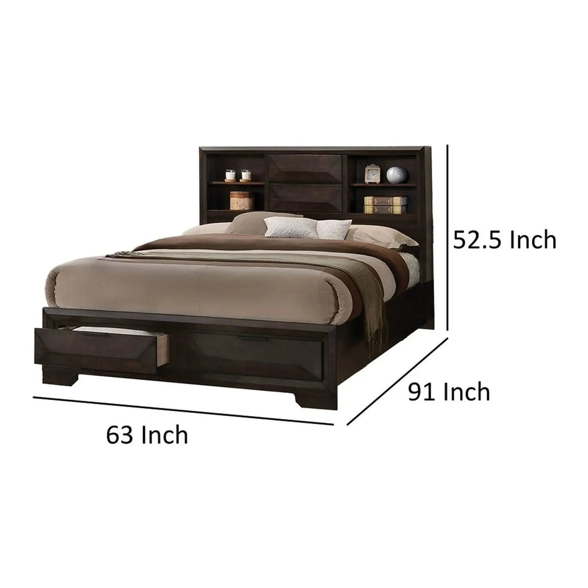 Storage Bed With Bookcase Headboard | Footboard Storage | Transitional Style | Solid And Engineered Wood