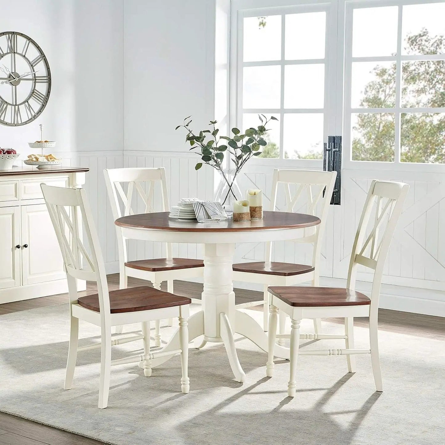 Round Dining Table Set Distressed White Five Piece Set from PriceLows™