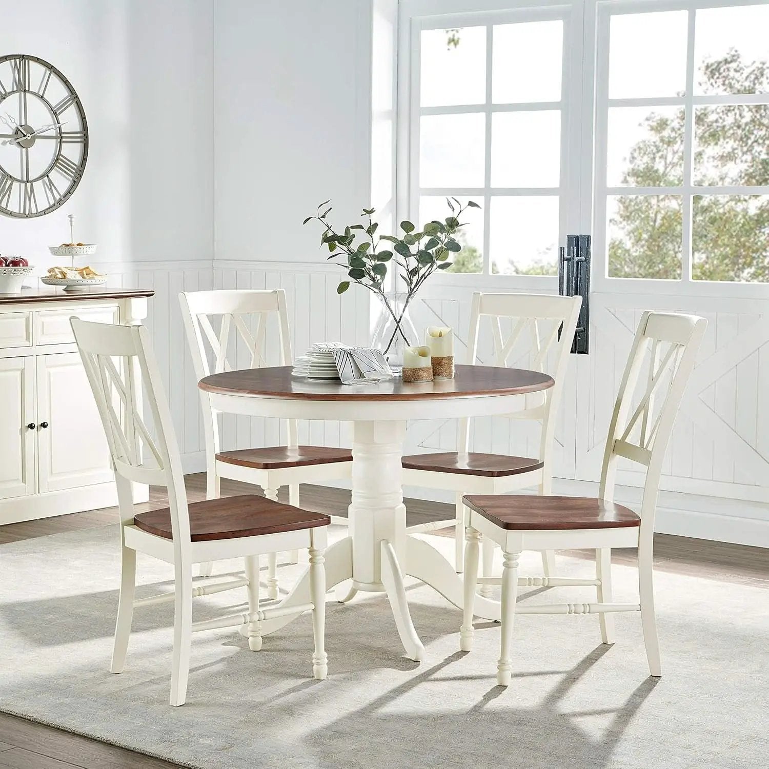 Round Dining Table Set Distressed White Five Piece Set from PriceLows™