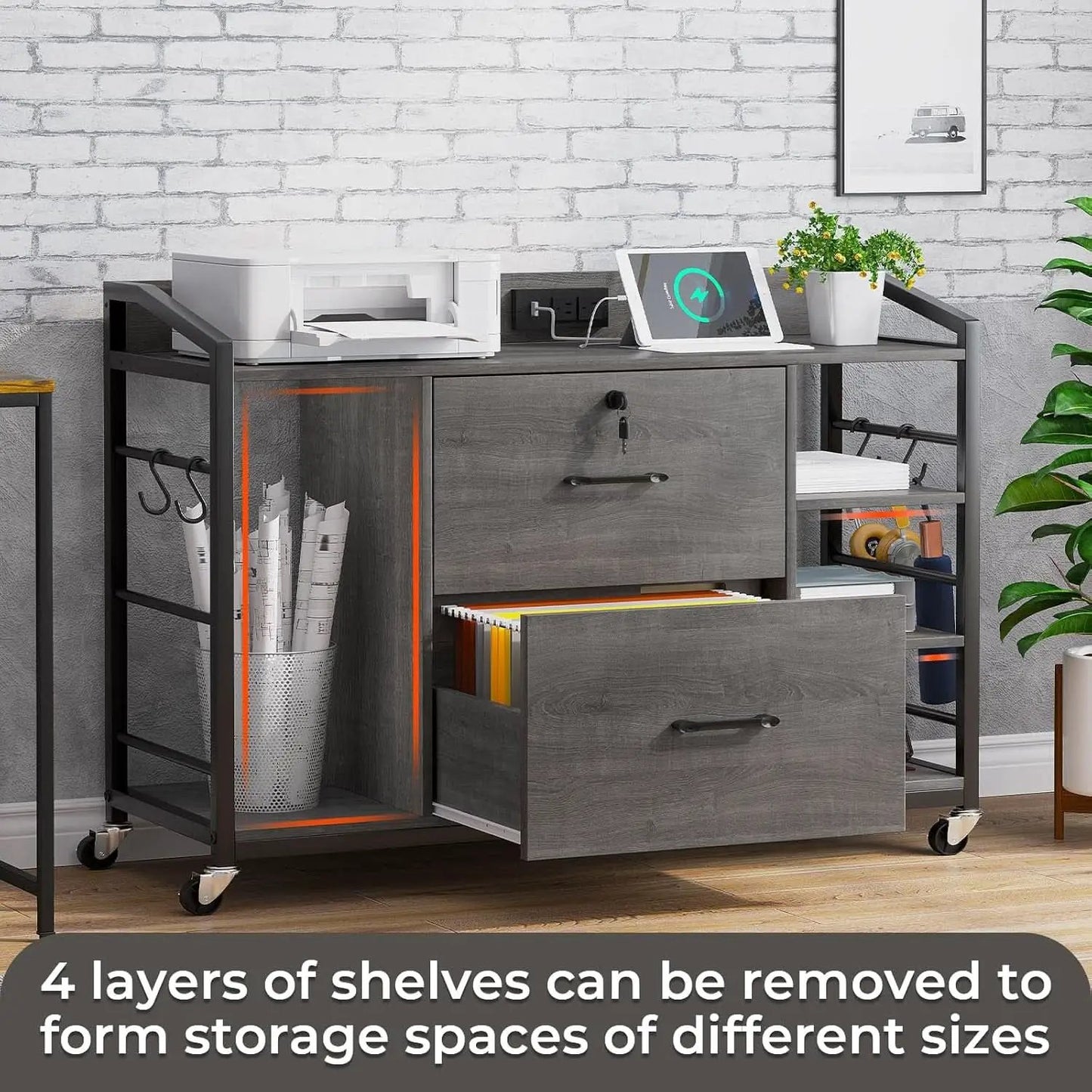 44 Inch 2 Drawer File Cabinet Grey With Lock For Office from PriceLows™