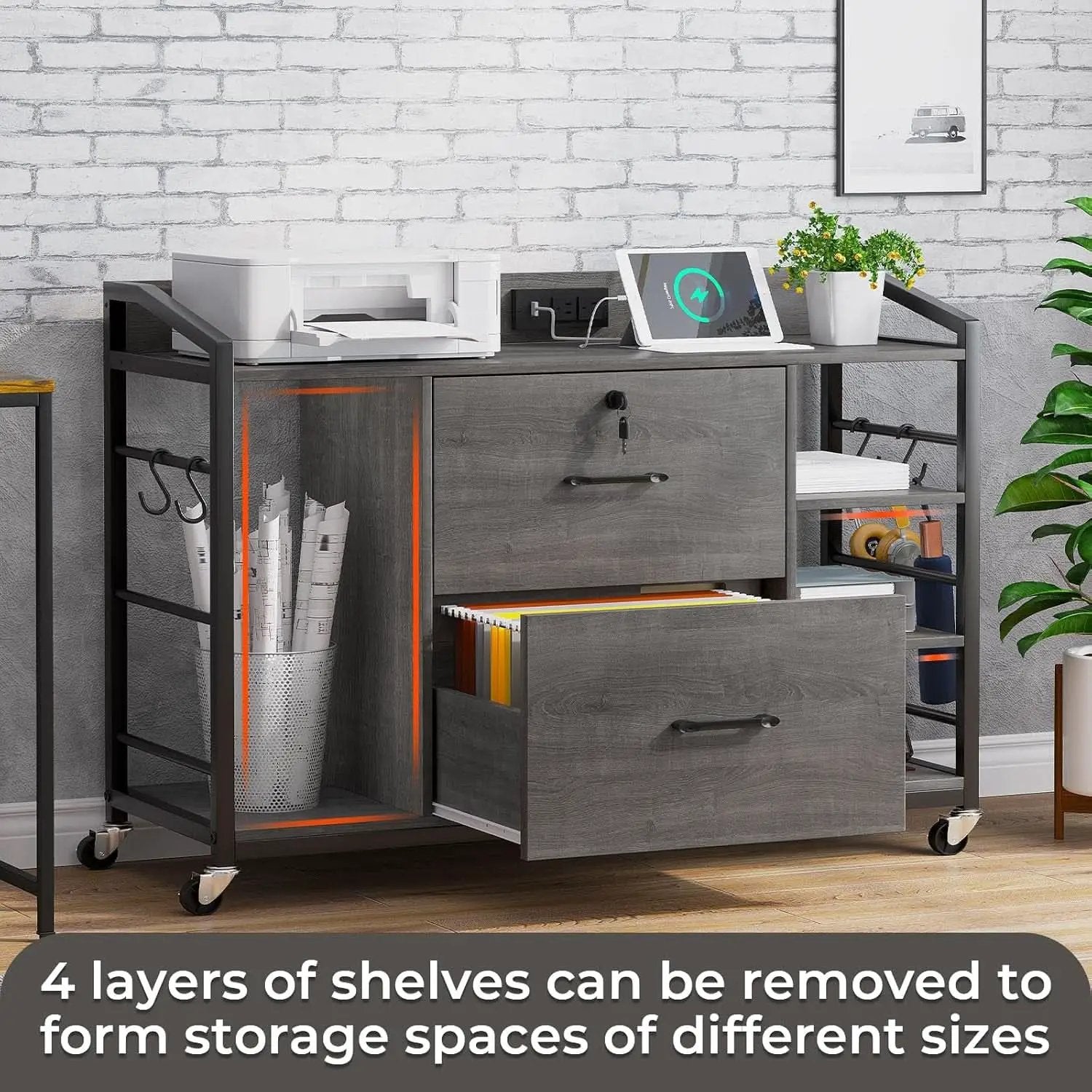 44 Inch 2 Drawer File Cabinet Grey With Lock For Office from PriceLows™