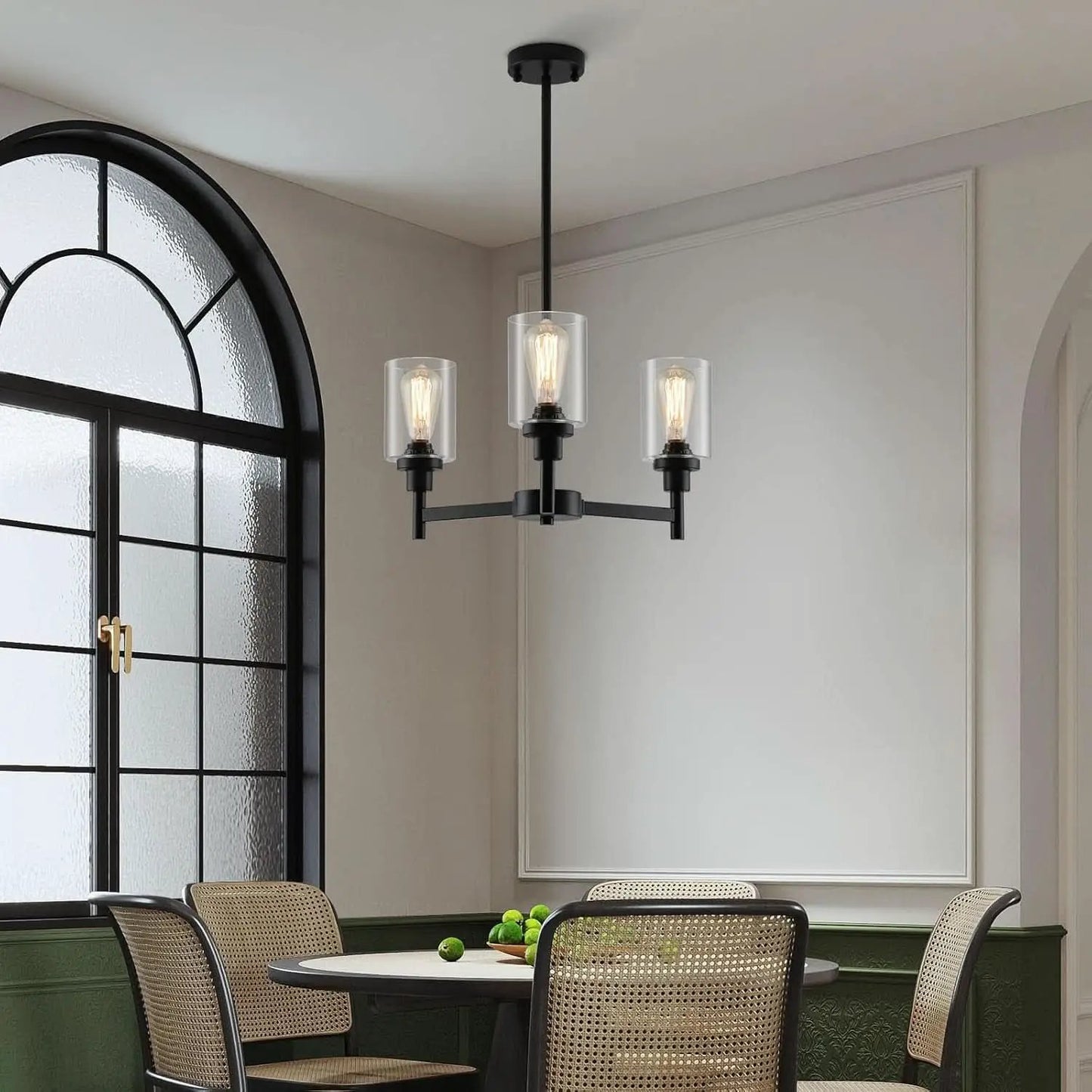 Three Light Black Glass Chandelier For Dining Room And Entryway With Glass Shade from PriceLows™