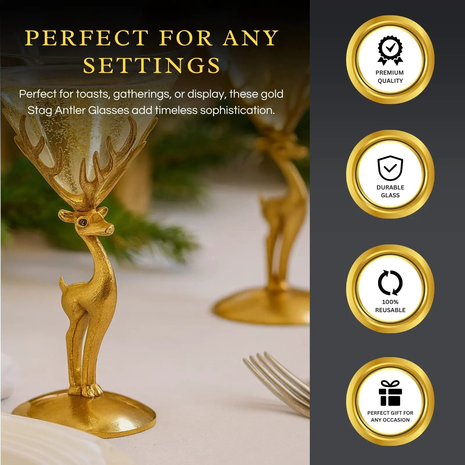 Golden Standing stag martini glasses set of 2 from PriceLows™