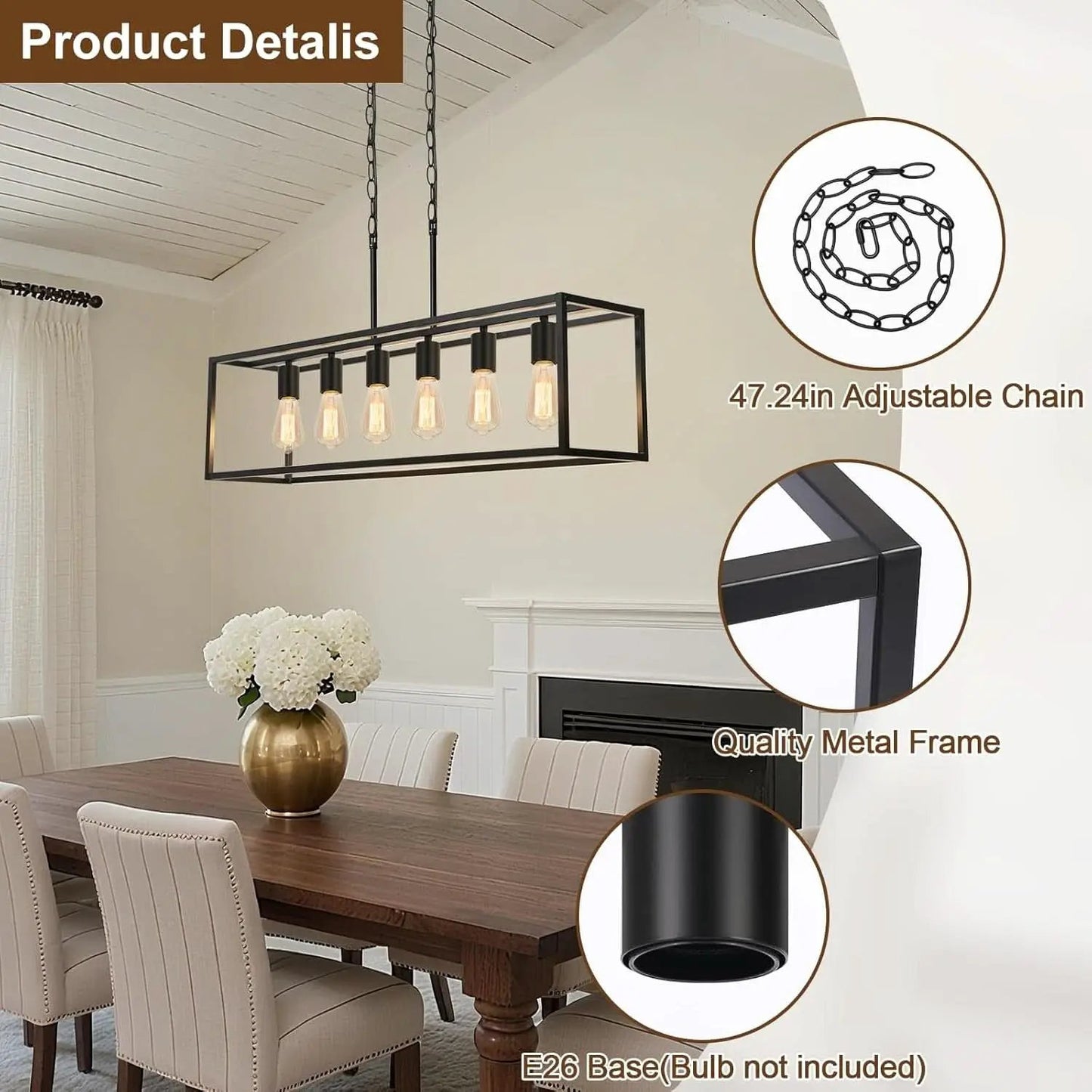 Six Light Black Linear Chandelier With Adjustable Height from PriceLows™