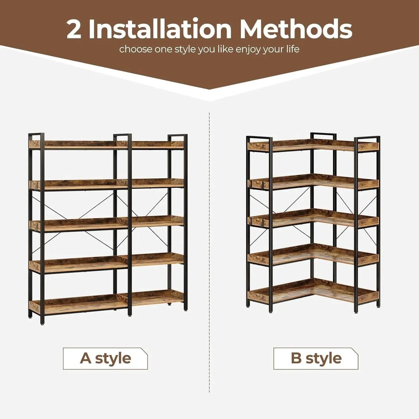 65 Inch Five Tier Corner Bookshelf With Open Shelves from PriceLows™