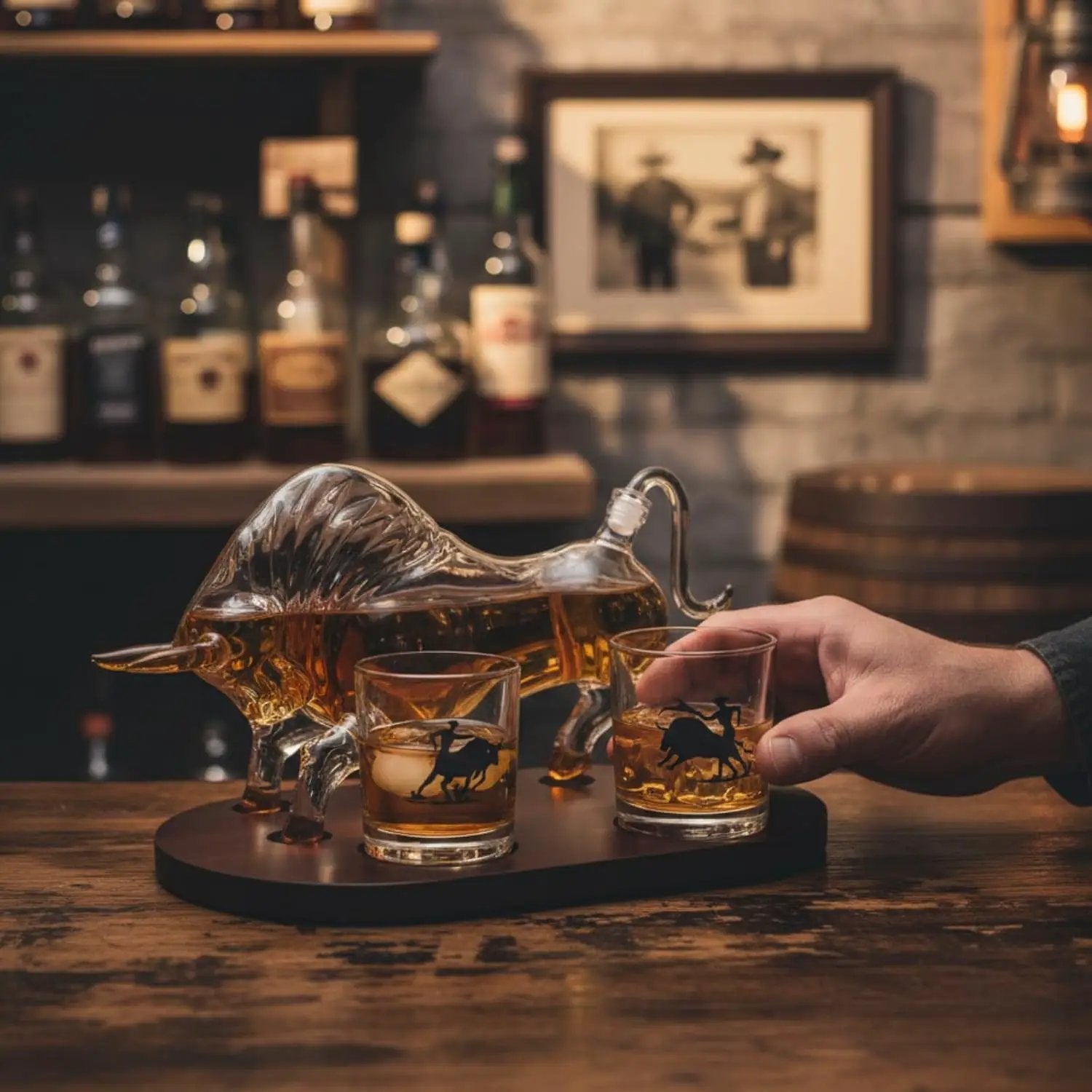 Western Cowboy & El Matador Bull Whiskey Decanter Set from PriceLows™