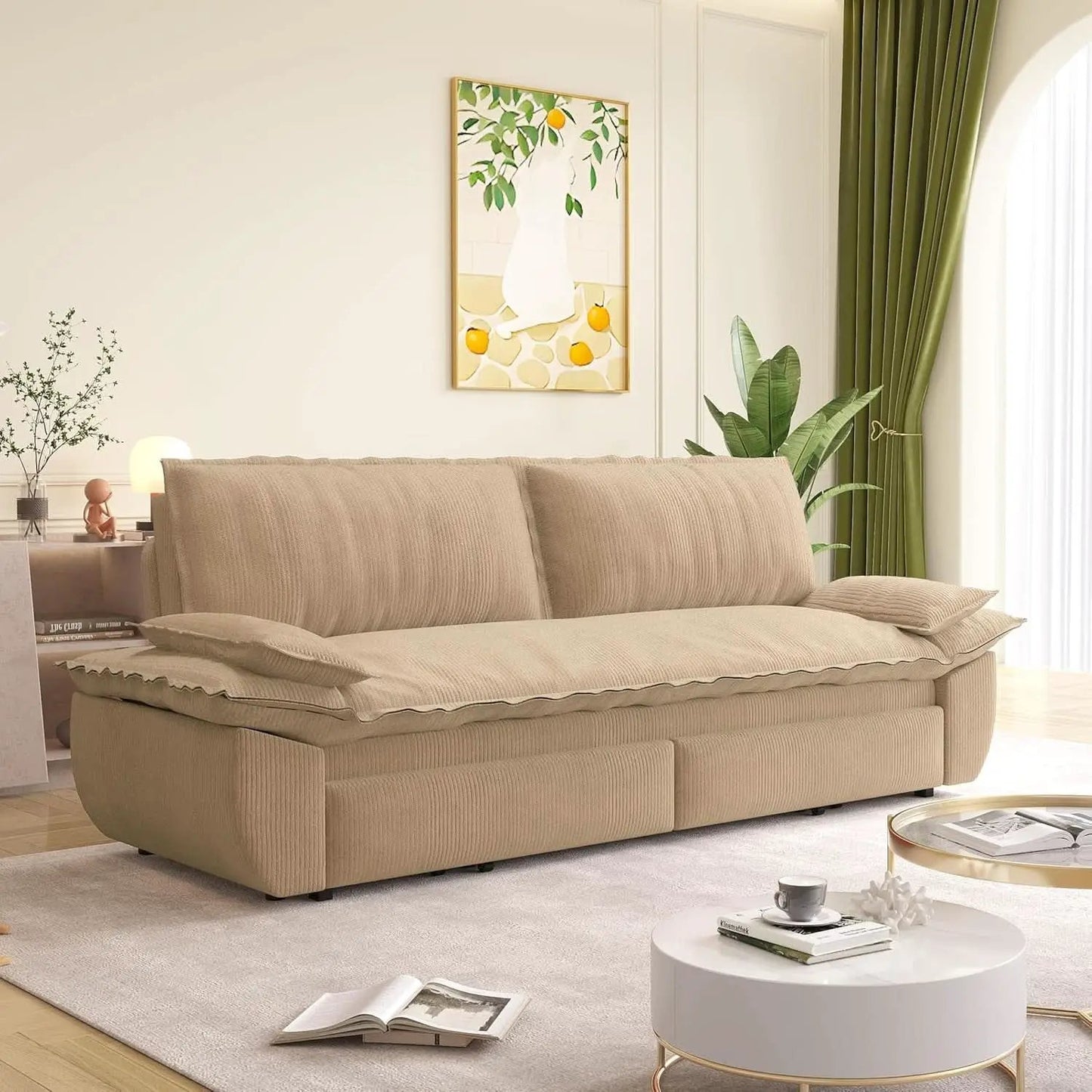 Queen Size Premium Convertible Sofabed Camel Corduroy from PriceLows™