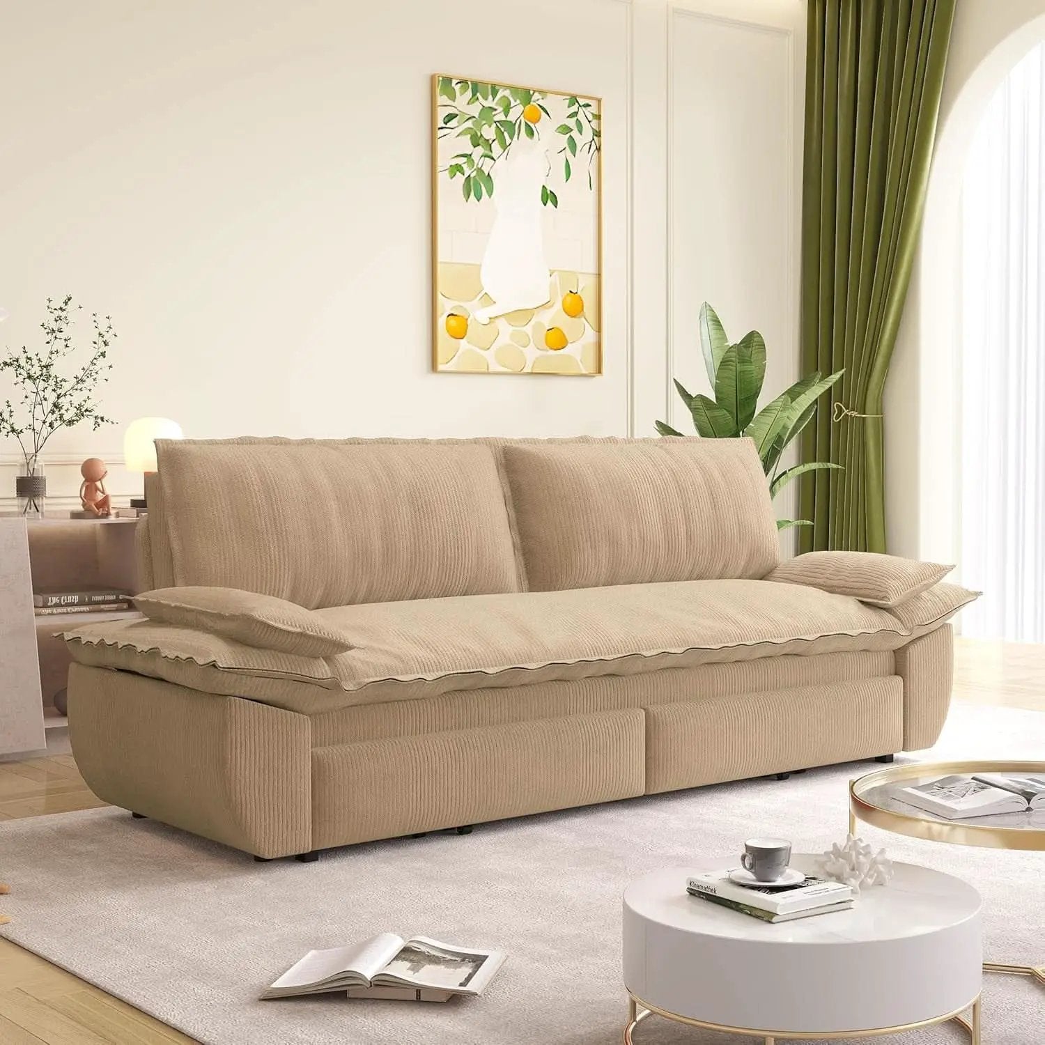 Queen Size Premium Convertible Sofabed Camel Corduroy from PriceLows™