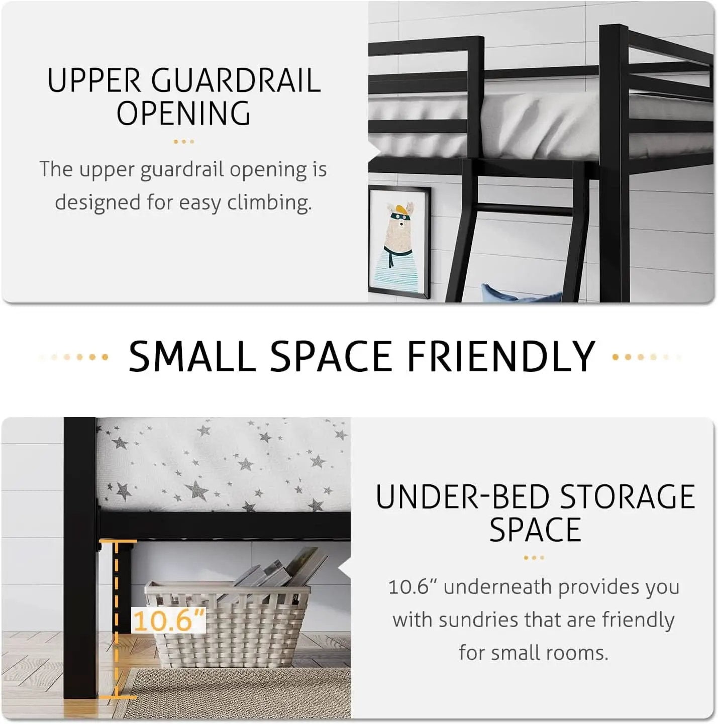 Twin Over Twin Metal Bunk Bed Black Guardrail And Ladder from PriceLows™