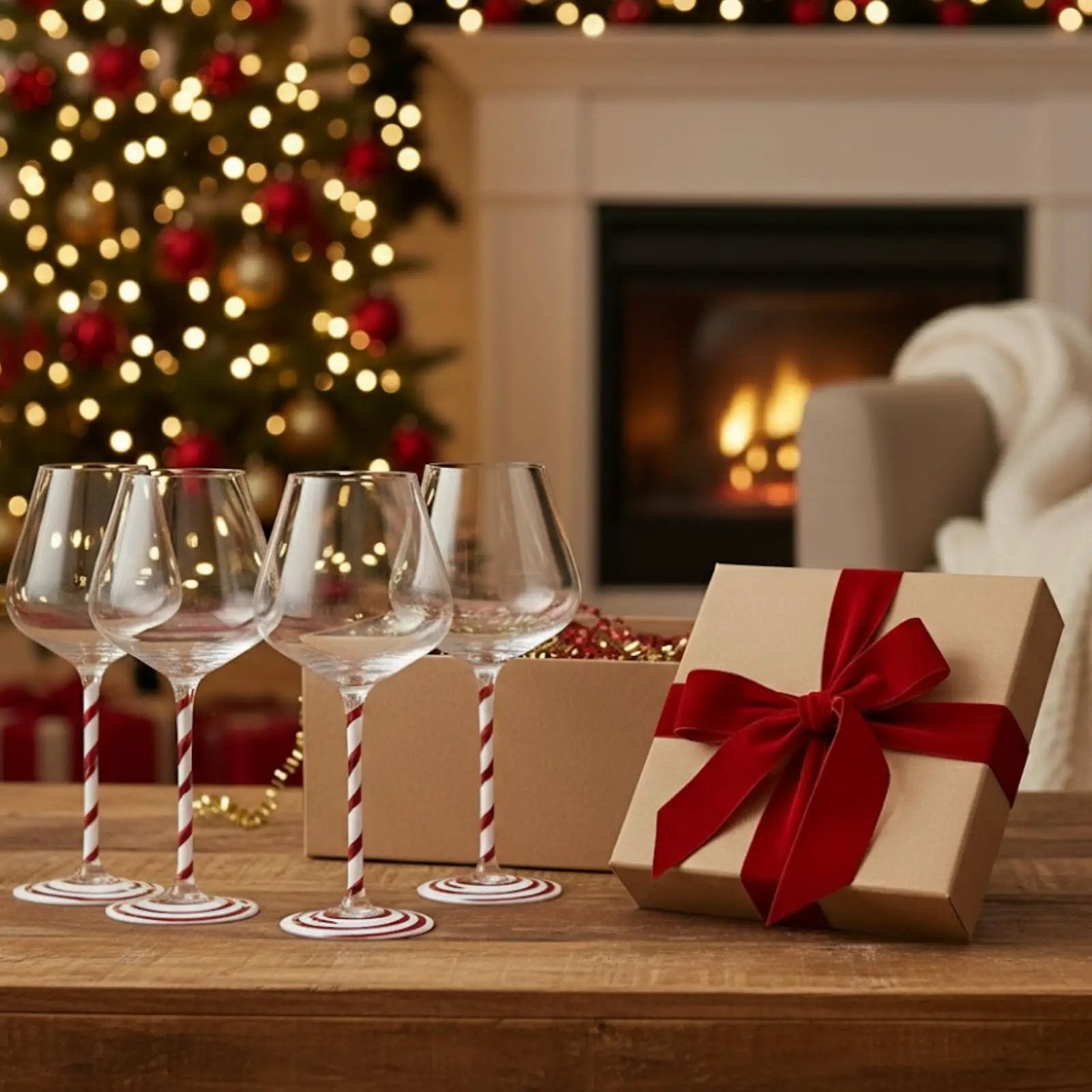 Khen Holiday Candy Cane Wine Glasses Set of 2 Santa Red White Striped from PriceLows™