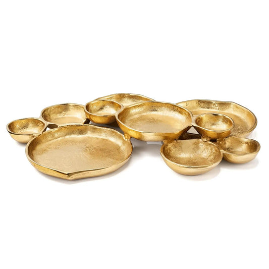 Cluster of 10 Round Serving Bowls Gold Clusters Decorative Tray | Brass | Serving Platter | Home Decor