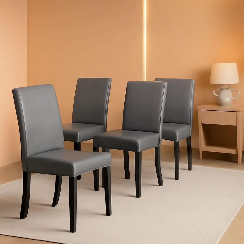 Gray Faux Leather Dining Chairs Set Of 4 With Waterproof Surface from PriceLows™