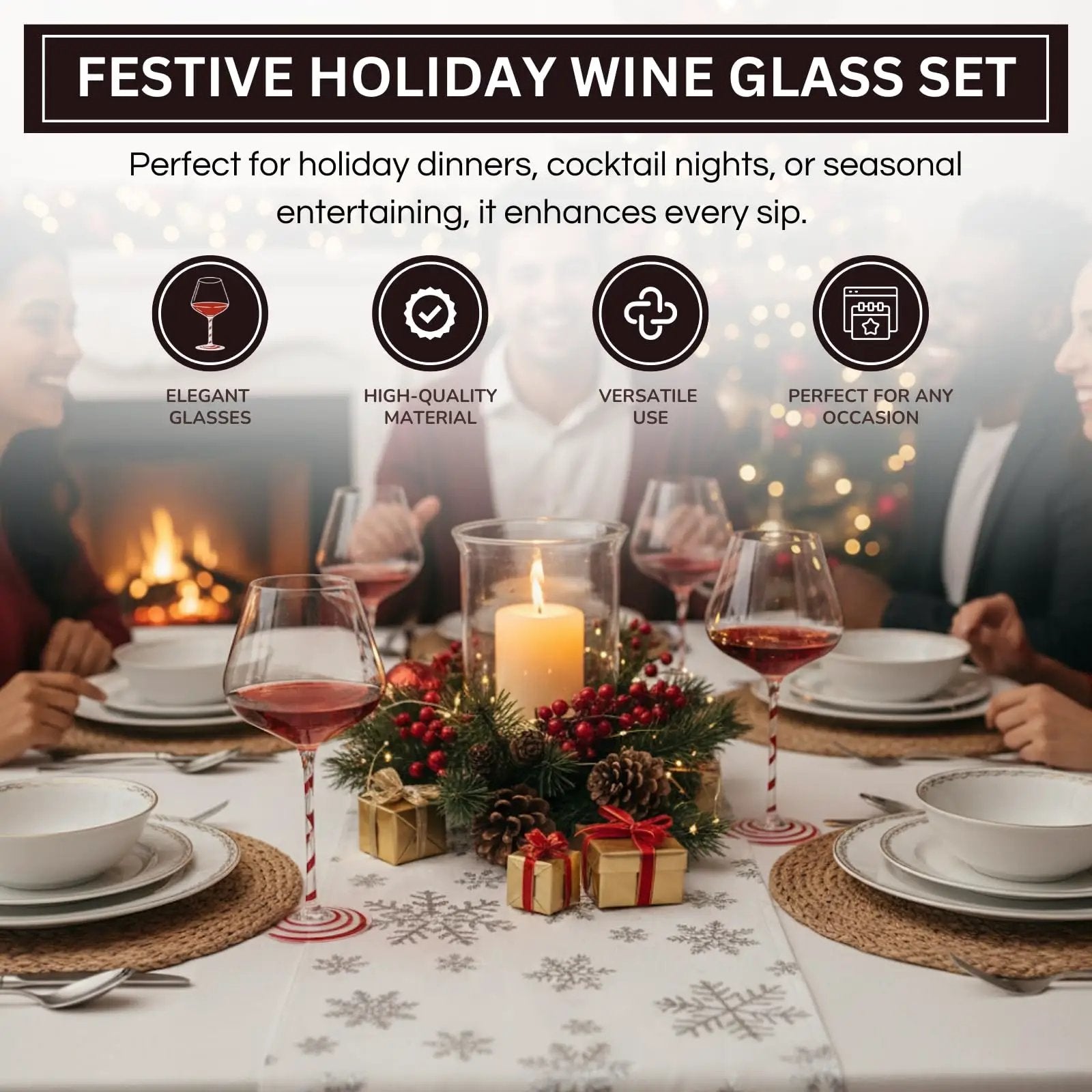 Khen Holiday Candy Cane Wine Glasses Set of 2 Santa Red White Striped from PriceLows™
