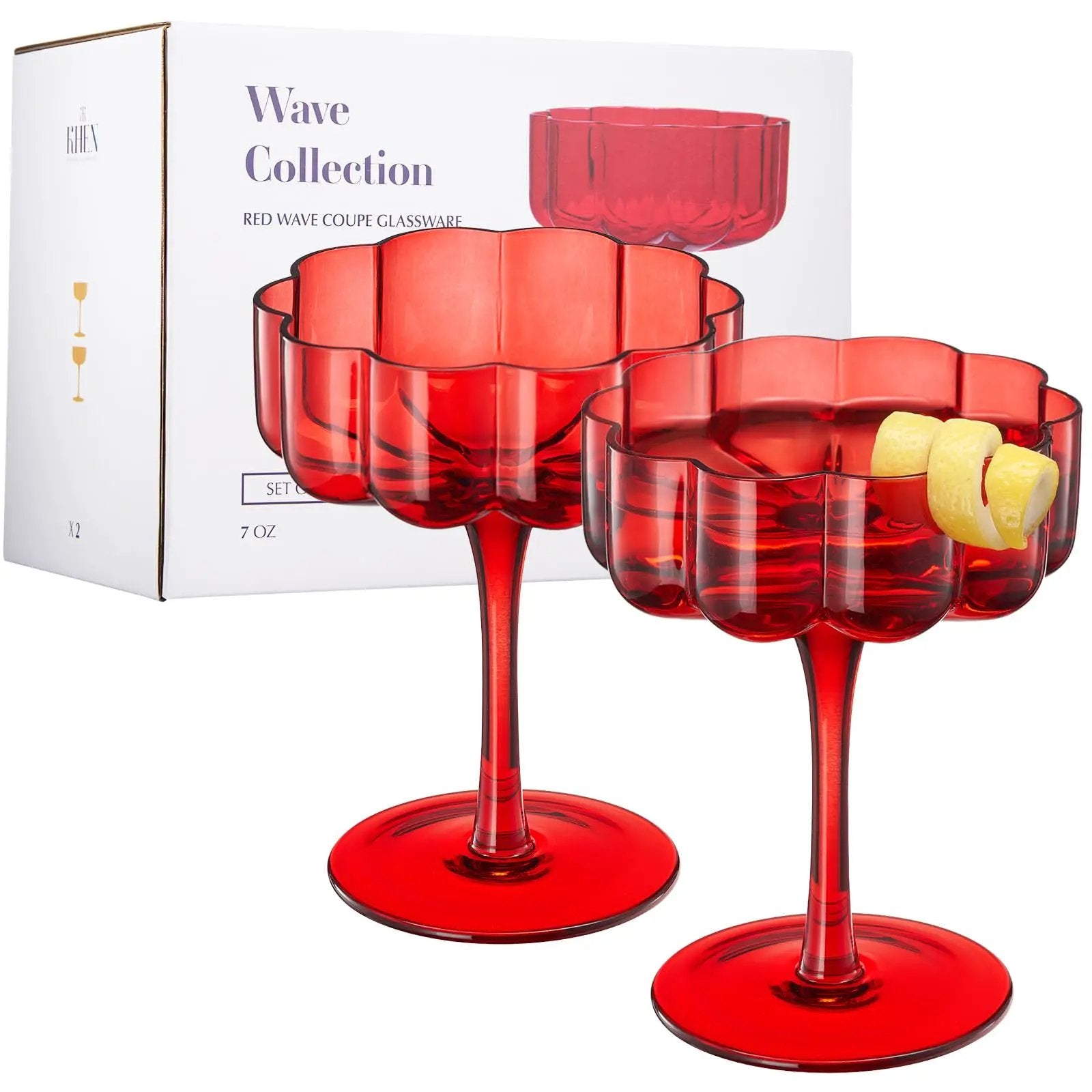 Flower Vintage Wavy Glass Coupes Martini, Champagne & Cocktail Coupes - Set of 2 from PriceLows™