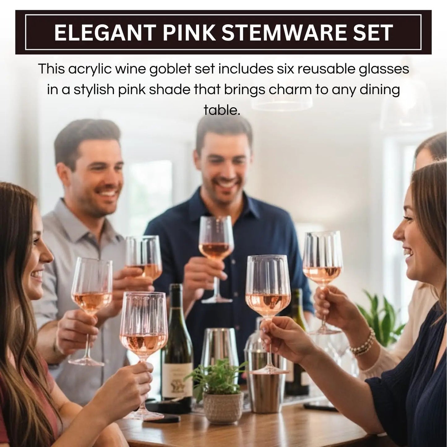 Khen Acrylic Lucia Stemmed Goblets - Set of 6 |14oz | Pink from PriceLows™