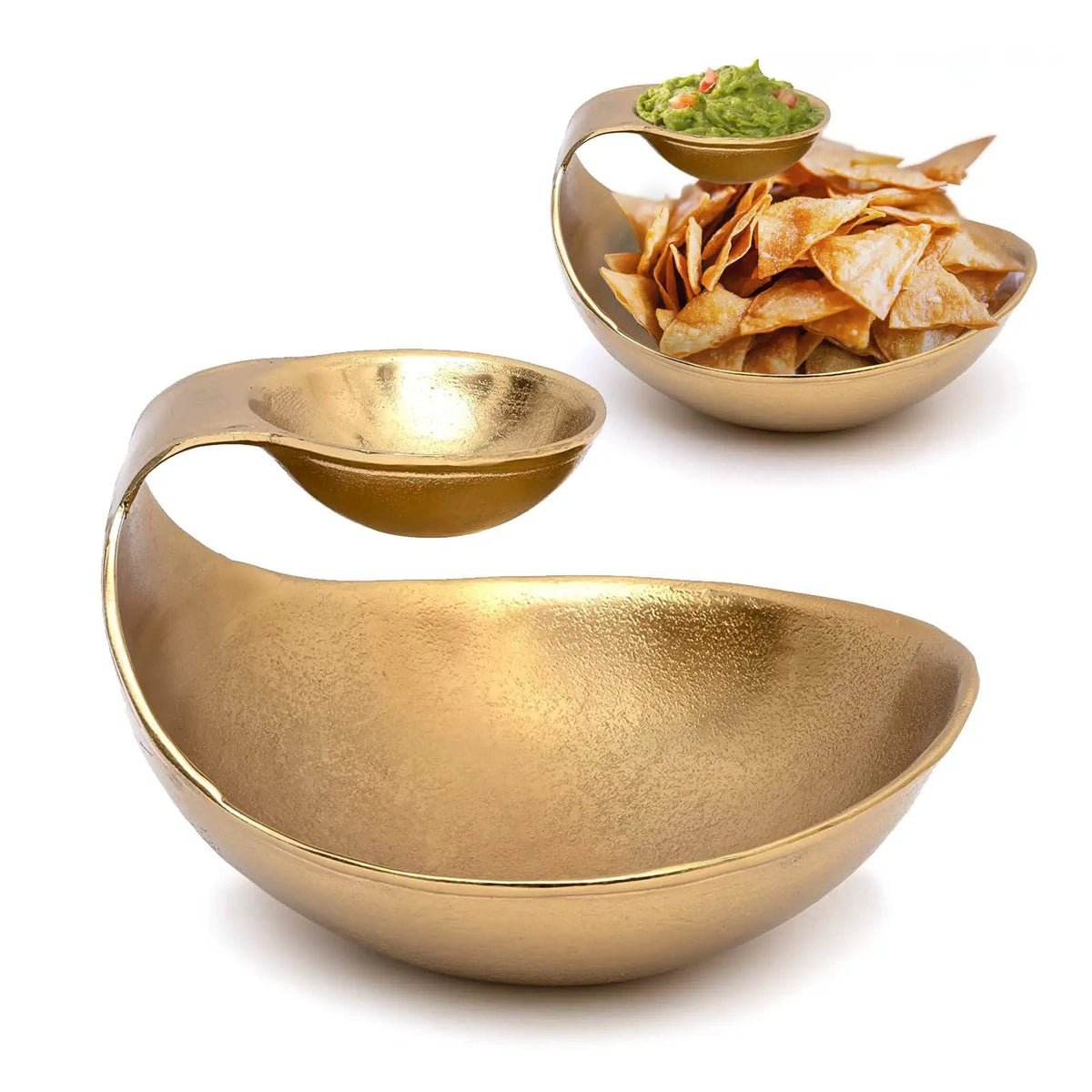 Chip and Dip Serving Bowl Gold Brass Tiered Snack, Candy & Salad Bowl | Brass | Serving Platter | Home Decor