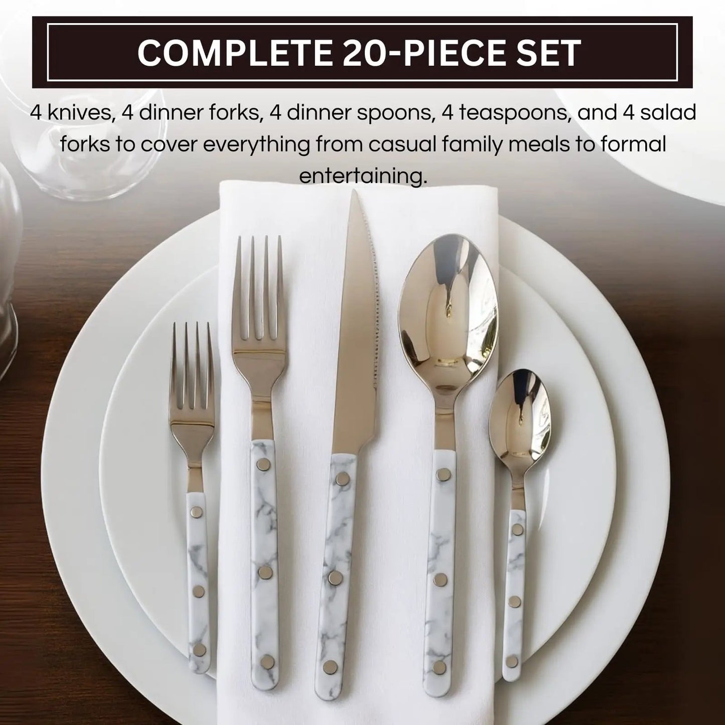 Khen 20-Piece Cutlery Set – Includes Dinner Knives, Forks, Spoons from PriceLows™