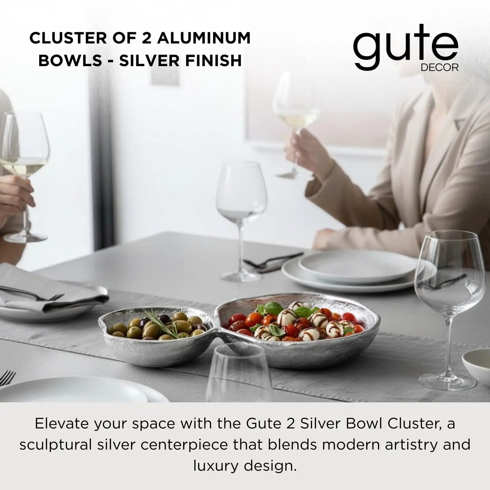 2 Cluster Decorative Bowls Bright Silver Snack Tray Bowl Chip from PriceLows™
