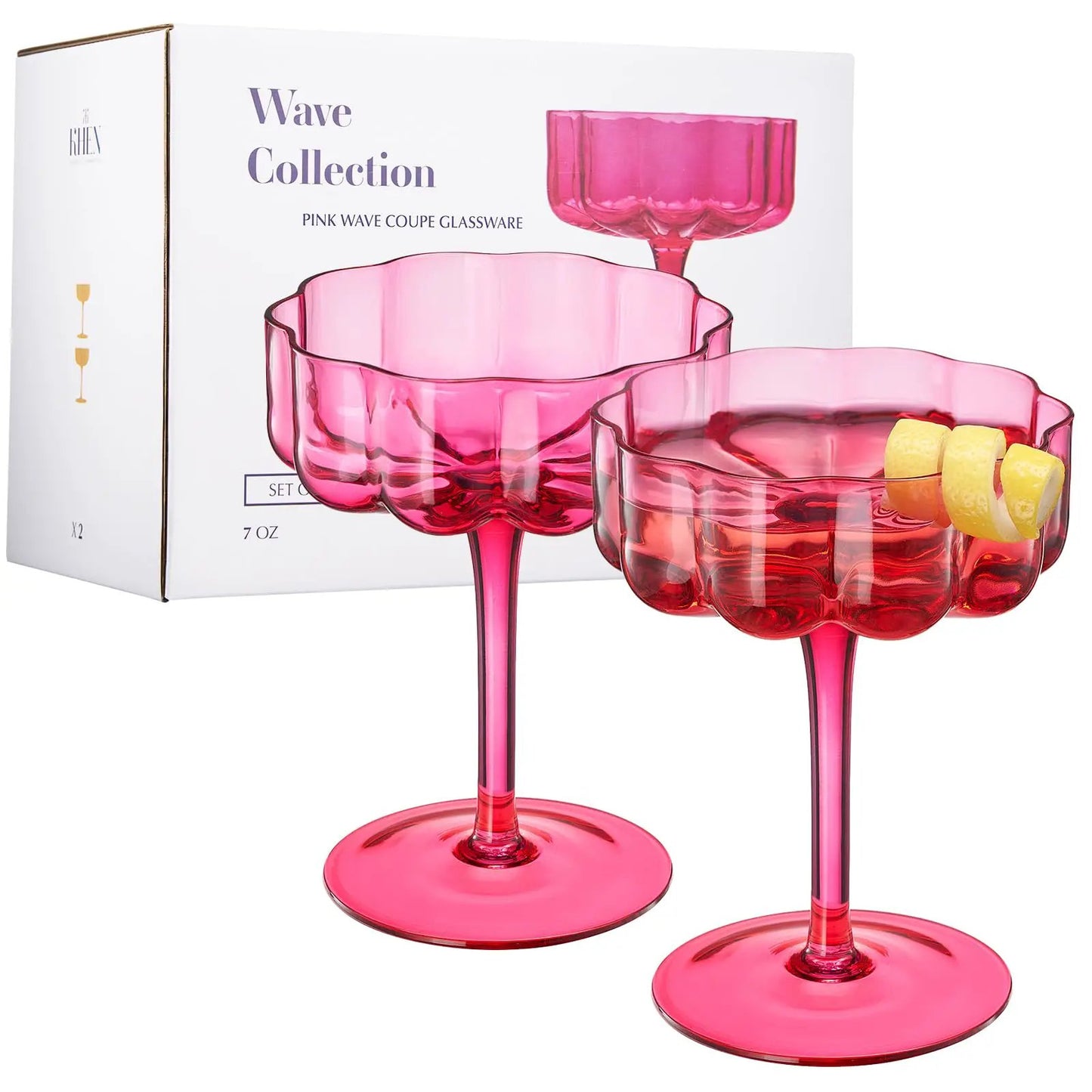 Flower Vintage Wavy Glass Coupes Martini, Champagne & Cocktail Coupes - Set of 2 from PriceLows™