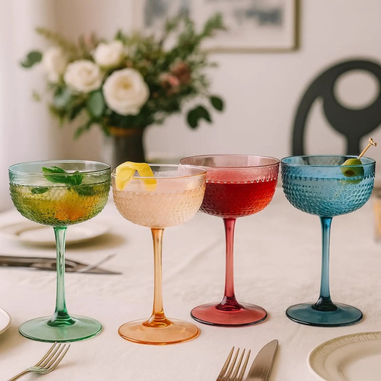 Hobnail Coupes, Cocktail Glass | Set of 4 | Muted Colors from PriceLows™