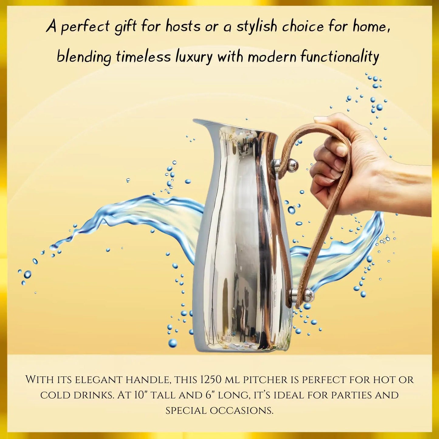 Silver Stainless Steel Water Pitcher, Leather Handle from PriceLows™