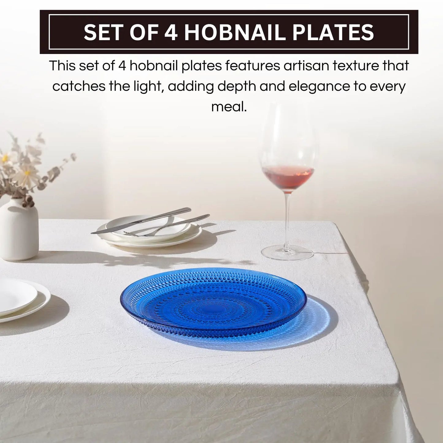 Glass Hobnail Dinner or Charger Plates | Set of 4 | Dark Blue from PriceLows™